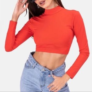 Red lace up crop top